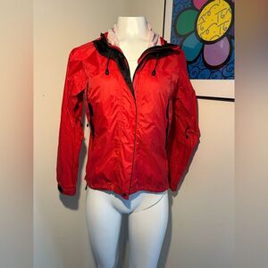 LL Bean Women's Red Rain Jacket with Hooded Size XS